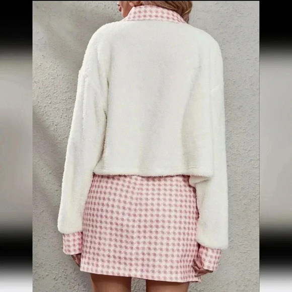 Houndstooth Panel Drop Shoulder Flannel Jacket & Skirt - Picture 4 of 7